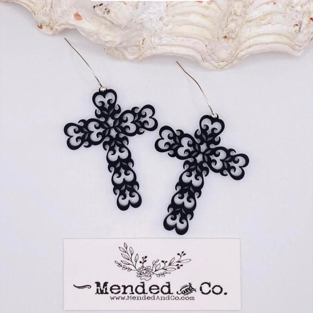 Elegant Black Cross Earrings by Mended & Co.